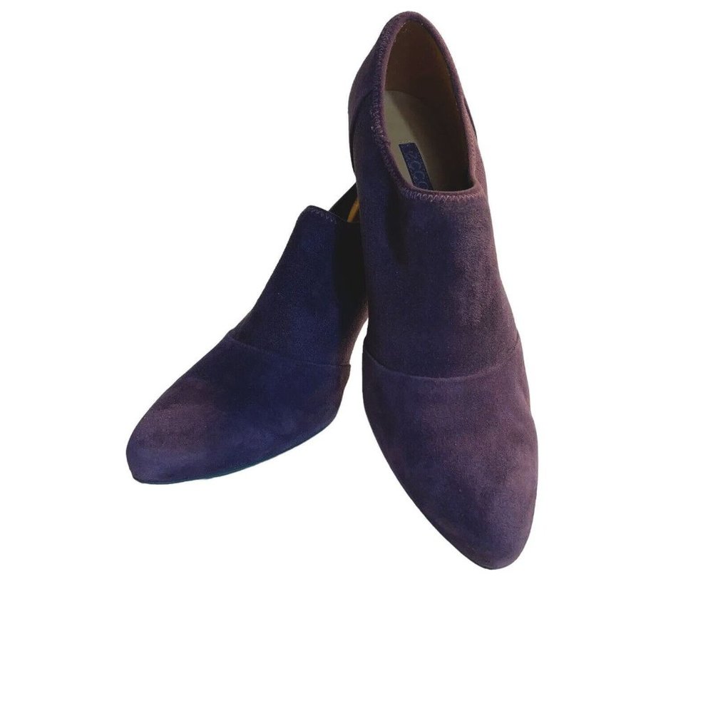 Ecco Booties Women Size 10 (41) Purple Suede Pull On Pointed Toe 3” Black Heel